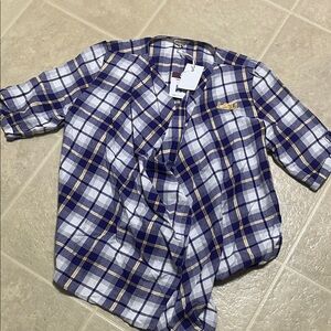 LSU Women's Gameday Purple, Yellow and White Plaid Open FrontShirt
